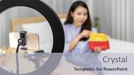  Presentation with influencer - PPT theme having young-beautiful-asian-woman-beauty background and a light gray colored foreground