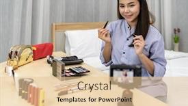  Presentation with social media camera - Amazing presentation theme having young-beautiful-asian-woman-beauty backdrop and a lemonade colored foreground