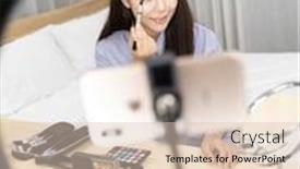  Presentation with social media - Beautiful slide deck featuring young-beautiful-asian-woman-beauty backdrop and a lemonade colored foreground