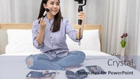  Presentation with social media - Slide deck enhanced with young-beautiful-asian-woman-beauty background and a light blue colored foreground