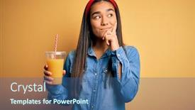  Presentation with healthy juice - Audience pleasing PPT theme consisting of young-beautiful-asian-woman-drinking backdrop and a ocean colored foreground