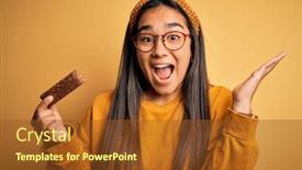  Presentation with protein bar - Presentation theme featuring young-beautiful-asian-woman-eating background and a tawny brown colored foreground