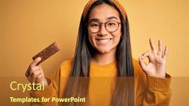  Presentation with protein bar - Presentation with young-beautiful-asian-woman-eating background and a tawny brown colored foreground