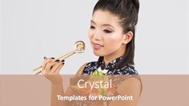  Presentation with asian chopsticks - Cool new presentation with young-beautiful-asian-woman-eating backdrop and a coral colored foreground
