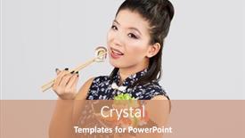  Presentation with asian chopsticks - Presentation design having young-beautiful-asian-woman-eating background and a coral colored foreground
