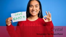  Presentation with save earth - Cool new presentation theme with young-beautiful-asian-woman-holding backdrop and a crimson colored foreground
