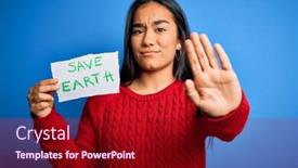  Presentation with save earth - Amazing presentation theme having young-beautiful-asian-woman-holding backdrop and a crimson colored foreground