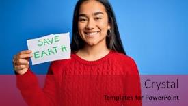  Presentation with save earth - Presentation consisting of young-beautiful-asian-woman-holding background and a crimson colored foreground
