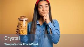  Presentation with macaroni - Beautiful slide set featuring young-beautiful-asian-woman-holding backdrop and a ocean colored foreground