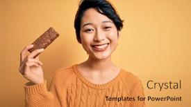  Presentation with energy bar - Audience pleasing presentation consisting of young-beautiful-asian-woman-holding backdrop and a yellow colored foreground