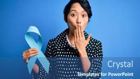  Presentation with blue ribbon symbol - Presentation theme having young-beautiful-asian-woman-holding background and a ocean colored foreground