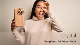  Presentation with happy birthday - Slide set having young-beautiful-asian-woman-holding background and a soft green colored foreground