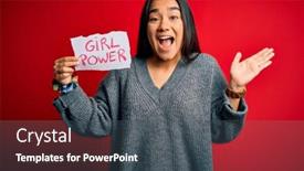  Presentation with red banner - Audience pleasing PPT theme consisting of young-beautiful-asian-woman-holding backdrop and a ocean colored foreground