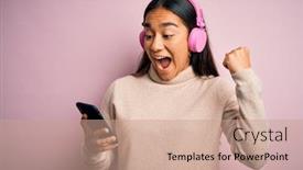  Presentation with asian music - Presentation design with young-beautiful-asian-woman-listening background and a coral colored foreground