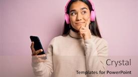  Presentation with asian music - Audience pleasing slide deck consisting of young-beautiful-asian-woman-listening backdrop and a coral colored foreground