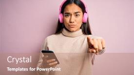  Presentation with asian music - Presentation theme featuring young-beautiful-asian-woman-listening background and a coral colored foreground