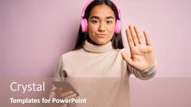  Presentation with asian music - Beautiful presentation theme featuring young-beautiful-asian-woman-listening backdrop and a coral colored foreground
