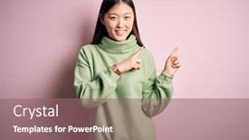  Presentation with pink green - PPT layouts featuring young-beautiful-asian-woman-wearing background and a violet colored foreground
