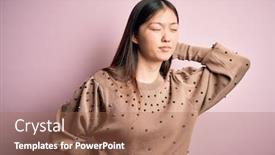  Presentation with asian - PPT theme having young-beautiful-asian-woman-wearing background and a coral colored foreground