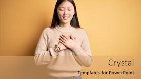  Presentation with asian - Audience pleasing slide set consisting of young-beautiful-asian-woman-wearing backdrop and a coral colored foreground