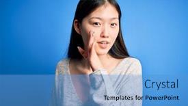  Presentation with asian - Audience pleasing PPT theme consisting of young-beautiful-asian-woman-wearing backdrop and a teal colored foreground