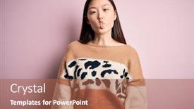  Presentation with funny animal - Colorful theme enhanced with young-beautiful-asian-woman-wearing backdrop and a red colored foreground