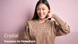  Presentation with asian - Presentation theme enhanced with young-beautiful-asian-woman-wearing background and a coral colored foreground