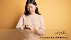  Presentation with asian - PPT theme enhanced with young-beautiful-asian-woman-wearing background and a coral colored foreground