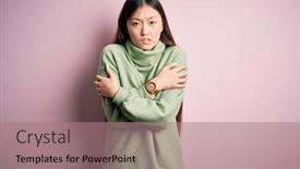  Presentation with pink green - Presentation design featuring young-beautiful-asian-woman-wearing background and a coral colored foreground