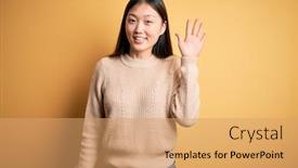  Presentation with asian - Colorful presentation enhanced with young-beautiful-asian-woman-wearing backdrop and a coral colored foreground