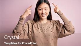  Presentation with thought - Beautiful PPT theme featuring young-beautiful-asian-woman-wearing backdrop and a coral colored foreground