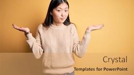  Presentation with woman hands raised to sky - Presentation consisting of young-beautiful-asian-woman-wearing background and a coral colored foreground