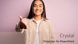  Presentation with pink business - Colorful theme enhanced with young-beautiful-asian-woman-wearing backdrop and a soft green colored foreground