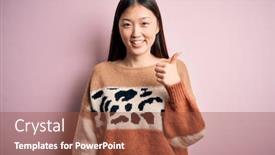  Presentation with hand print - Presentation theme consisting of young-beautiful-asian-woman-wearing background and a tawny brown colored foreground