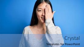  Presentation with asian - Colorful slide deck enhanced with young-beautiful-asian-woman-wearing backdrop and a light blue colored foreground