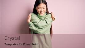  Presentation with pink green - Beautiful theme featuring young-beautiful-asian-woman-wearing backdrop and a coral colored foreground