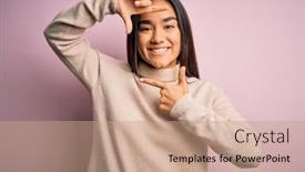  Presentation with frame pink - Presentation design enhanced with young-beautiful-asian-woman-wearing background and a coral colored foreground