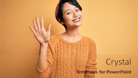  Presentation with women - Amazing PPT theme having young-beautiful-asian-women-wearing backdrop and a gold colored foreground