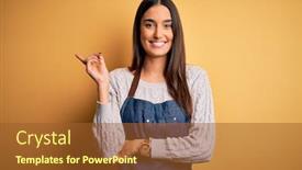  Presentation with apron - Slide set having young-beautiful-baker-woman-wearing background and a tawny brown colored foreground