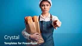  Presentation with paper bag - PPT layouts with young-beautiful-baker-woman background and a ocean colored foreground