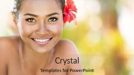  Presentation with camera - Amazing PPT theme having young beautiful balinese woman looking backdrop and a coral colored foreground