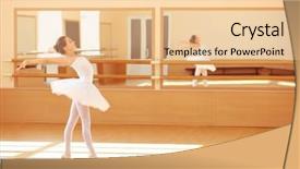  Presentation with ballerina - PPT layouts having young beautiful ballerina in white tutu training in dance hall background and a lemonade colored foreground