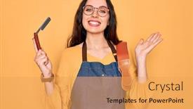  Presentation with barber - Beautiful slides featuring young-beautiful-barber-woman-wearing backdrop and a yellow colored foreground