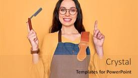  Presentation with razor - Slide set consisting of young-beautiful-barber-woman-wearing background and a yellow colored foreground