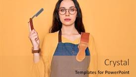  Presentation with razor - Presentation theme enhanced with young-beautiful-barber-woman-wearing background and a yellow colored foreground