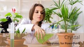  Presentation with biotechnology lab - Slide set featuring young beautiful biotechnology chemist working in the lab background and a coral colored foreground