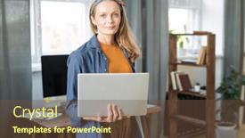  Presentation with front office - Slides enhanced with young-beautiful-blond-businesswoman background and a tawny brown colored foreground