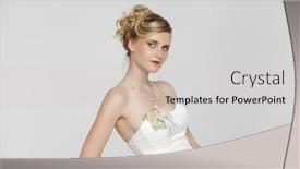  Presentation with white wedding - Theme having young beautiful blond girl with a wedding hairstyle portrait of the bride on a white background isolated background and a light gray colored foreground