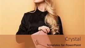  Presentation with fashion handbag - Slide set having young-beautiful-blond-woman background and a red colored foreground