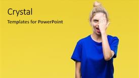  Presentation with eye - Beautiful theme featuring young beautiful blonde and blue backdrop and a yellow colored foreground